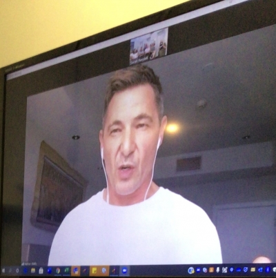 Nathan Wallis presenting on our big screen for a Zoom session